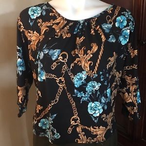 🆕 San Remo Black/Flowers Long Sleeves Blouse-Sm